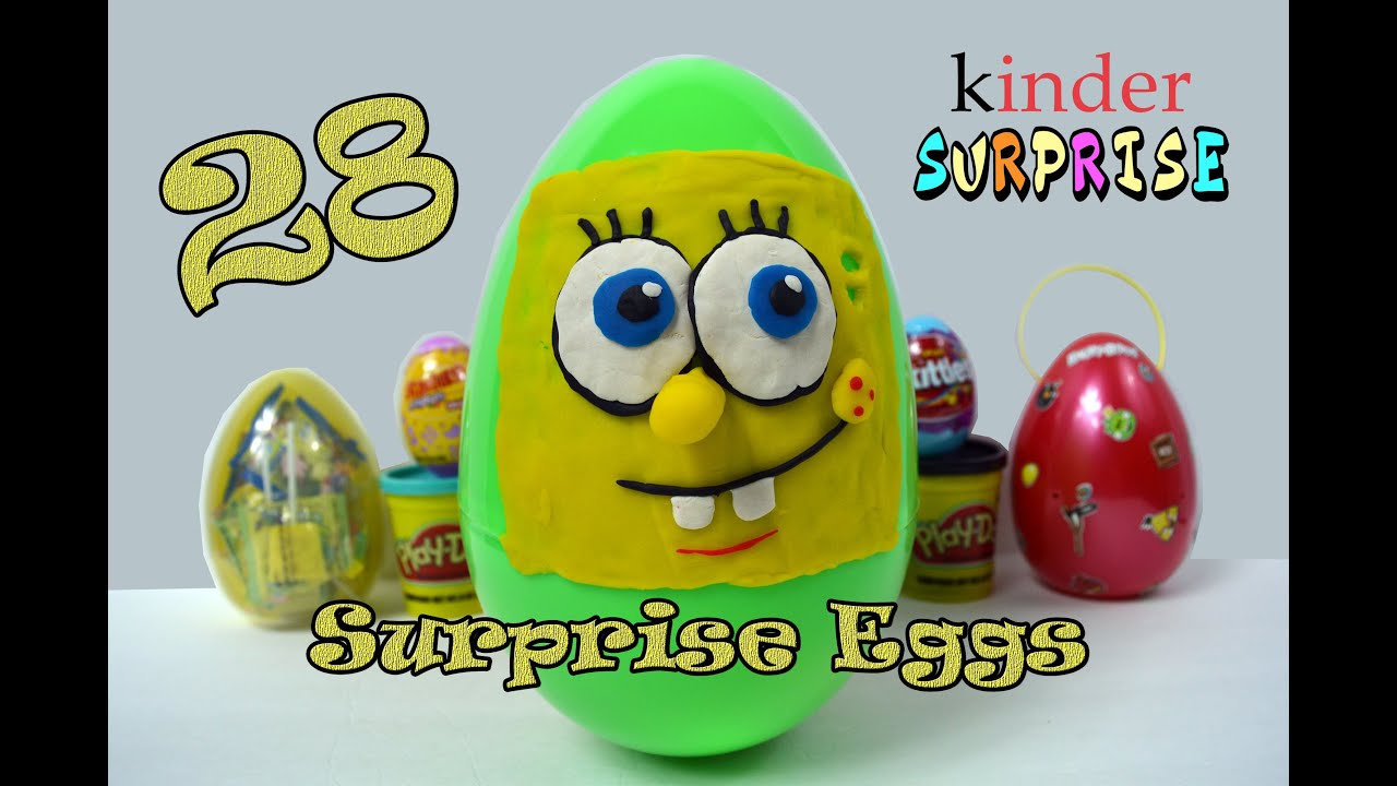 28 SURPRISE EGGS! Spongebob Minecraft Candy Skittles Kinder   Surprise Toys!