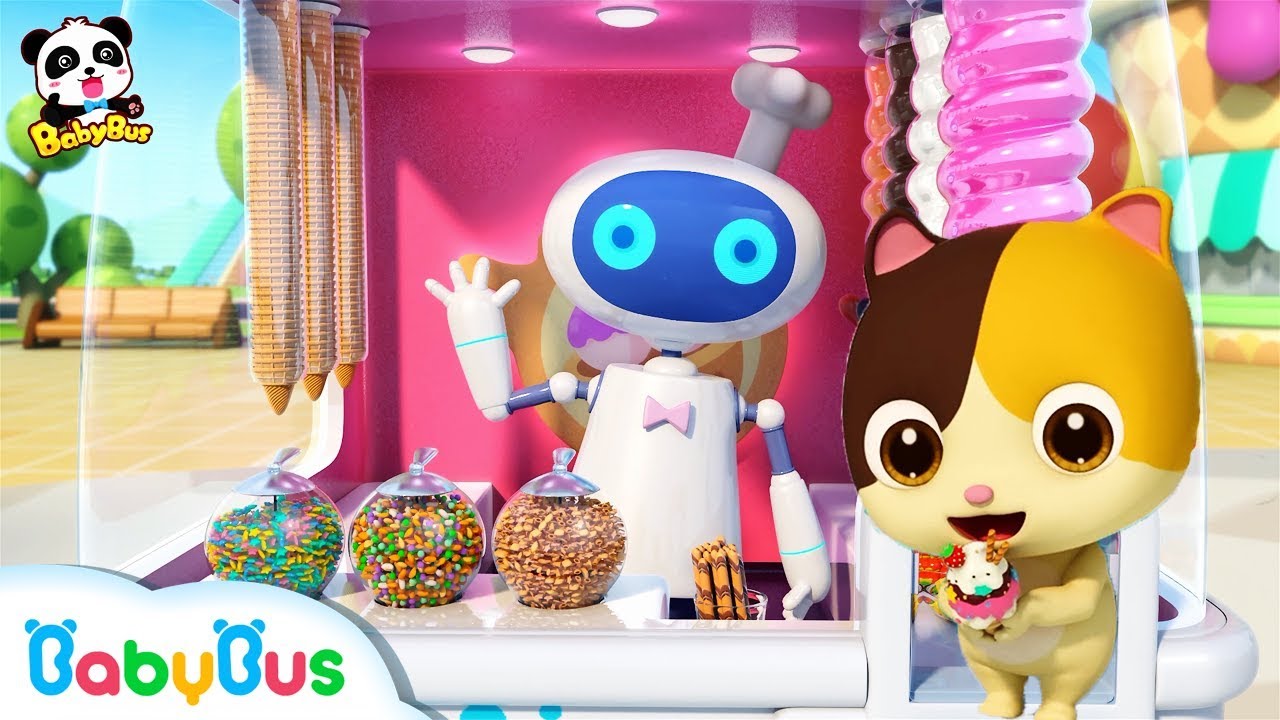 Cool Robot Vending Machine | Baby Kitten Loves Ice Cream | Kids Pretend Play | BabyBus Song
