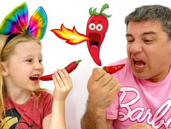 Stacy plays chocolate vegetables with dad in challenge