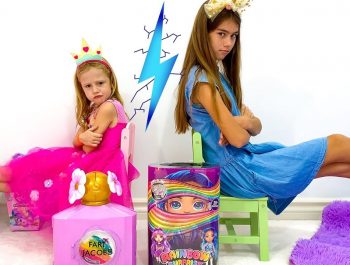 Stacy and Nastya vie for surprises and toys