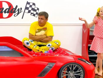 Nastya helps dad decorate the room for boys