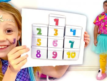 Nastya and daddy count to 10 using boxes of surprises