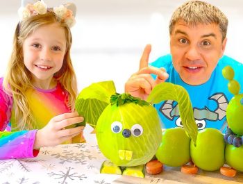 Nastya and her friend prepare unusual desserts from vegetables and fruits