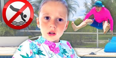 Nastya and dad show the rules of conduct in the pool