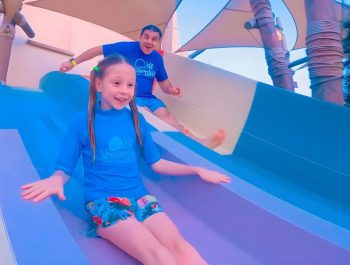 Nastya and dad on water attractions