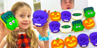 Nastya and dad prepared treats for Halloween